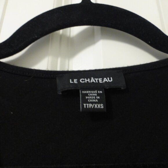 LE CHATEAU black low cut long sleeve top with semi-sheer sleeves - Picture 2 of 7